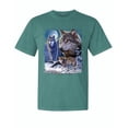 thumbnail image 1 of Wild Bobby, Wolves and The Moon in The Winter Night, Animal Lover, Garment-Dyed Washed Look Short Sleeve T-Shirt, Emerald, Small, 1 of 3