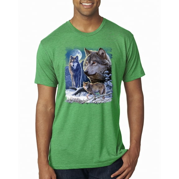 Wild Bobby, Wolves and the Moon in the Winter Night | Mens Animal Lover Premium Tri Blend T-Shirt, Envy, X-Large