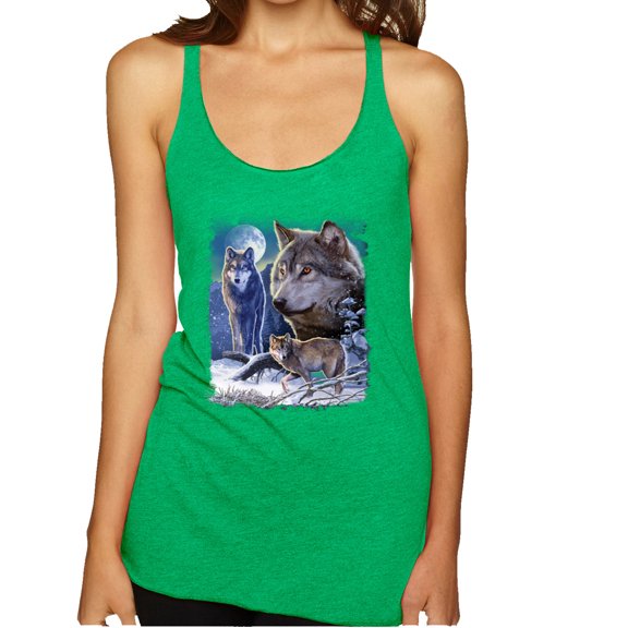Wild Bobby, Wolves and the Moon in the Winter Night | Womens Animal Lover Premium Tri-Blend Racerback Tank Top, Envy, Medium
