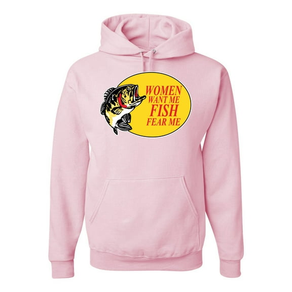 Wild Bobby, Women Want Me Fish Fear Me Fishing Unisex Graphic Hoodie Sweatshirt, Light Pink, Large