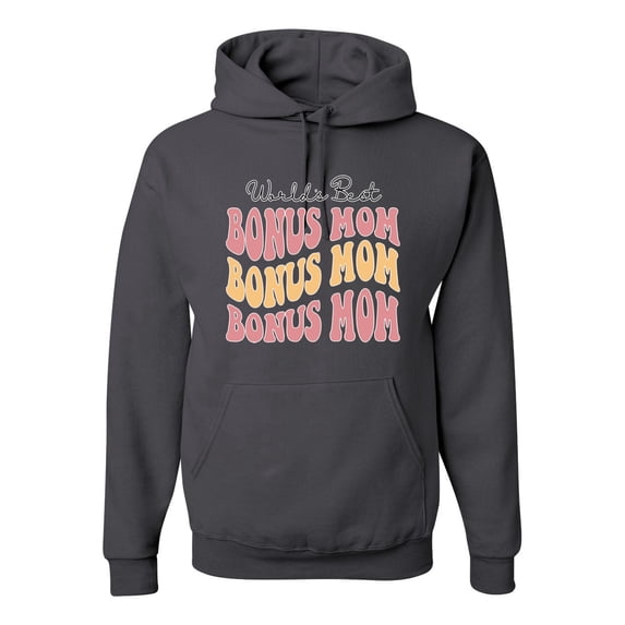 Wild Bobby, World's Best Bonus Mom Mother's Day Unisex Hoodie Sweatshirt, Charcoal, X-Large