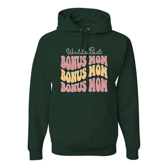 Wild Bobby, World's Best Bonus Mom Mother's Day Unisex Hoodie Sweatshirt, Forest Green, Small