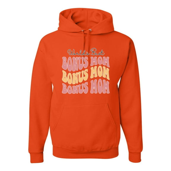 Wild Bobby, World's Best Bonus Mom Mother's Day Unisex Hoodie Sweatshirt, Orange, X-Large