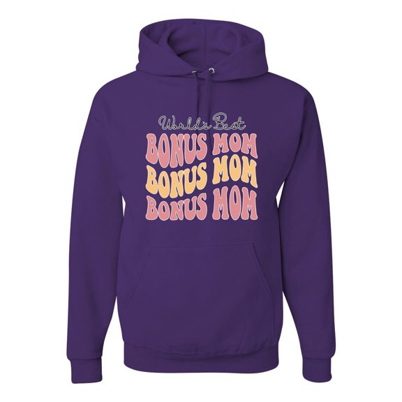 Wild Bobby, World's Best Bonus Mom Mother's Day Unisex Hoodie Sweatshirt, Purple, Small