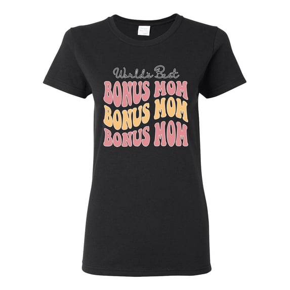 Wild Bobby, World's Best Bonus Mom Mother's Day Womens Graphic Tee, Black, XX-Large