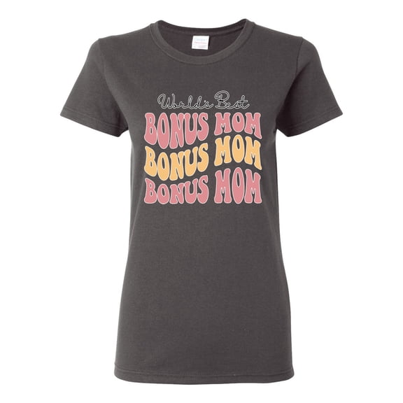 Wild Bobby, World's Best Bonus Mom Mother's Day Womens Graphic Tee, Charcoal, Large