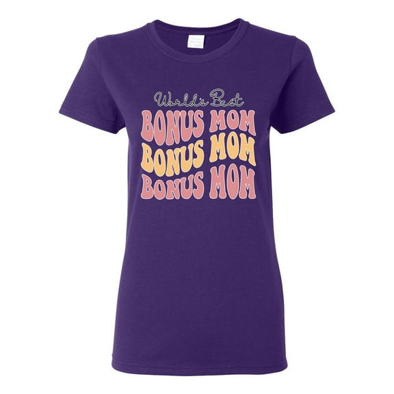 Wild Bobby, World's Best Bonus Mom Mother's Day Womens Graphic Tee, Purple, Large
