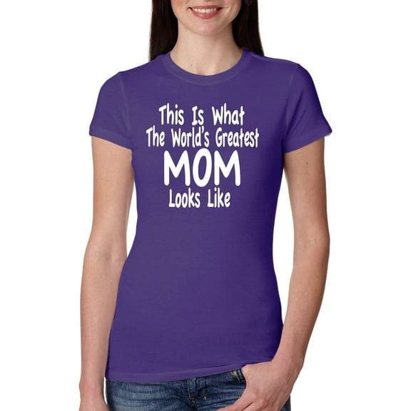 Wild Bobby, World's Greatest Mom Looks Like Mother's Day Womens Slim Fit Junior Tee, Purple Rush, 2XL