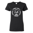 thumbnail image 1 of Wild Bobby Worry Ends When Faith In God Begins Inspirational/Christian Women Graphic Tee, Black, Small, 1 of 5