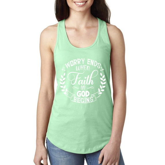 Wild Bobby Worry Ends When Faith In God Begins Inspirational/Christian Women Racerback Tank Top, Mint, Small