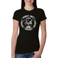 thumbnail image 1 of Wild Bobby Worry Ends When Faith In God Begins Inspirational/Christian Women Slim Fit Junior Tee, Black, Small, 1 of 5