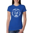 thumbnail image 1 of Wild Bobby Worry Ends When Faith In God Begins Inspirational/Christian Women Slim Fit Junior Tee, Royal, Large, 1 of 5