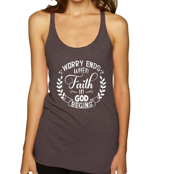 Wild Bobby Worry Ends When Faith In God Begins Inspirational/Christian Women Tri-Blend Racerback Tank Top, Brown, X-Large