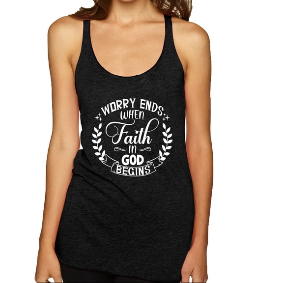 Wild Bobby Worry Ends When Faith In God Begins Inspirational/Christian Women Tri-Blend Racerback Tank Top, Vintage Black, Large