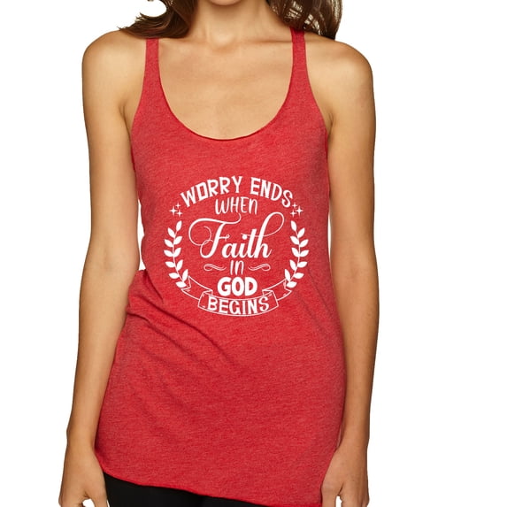 Wild Bobby Worry Ends When Faith In God Begins Inspirational/Christian Women Tri-Blend Racerback Tank Top, Vintage Red, Medium