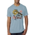 thumbnail image 1 of Wild Bobby Worship While You Wait Sunflower Pink and Yellow Inspirational/Christian Men Premium Tri Blend Tee, Denim, X-Large, 1 of 6