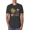 thumbnail image 1 of Wild Bobby Worship While You Wait Sunflower Pink and Yellow Inspirational/Christian Men Premium Tri Blend Tee, Vintage Black, Small, 1 of 6