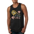 thumbnail image 1 of Wild Bobby Worship While You Wait Sunflower Pink and Yellow Inspirational/Christian Men Tank Top, Black, Small, 1 of 6