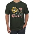 thumbnail image 1 of Wild Bobby Worship While You Wait Sunflower Pink and Yellow Inspirational/Christian Men Tee, Forest Green, Small, 1 of 6