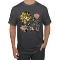 thumbnail image 1 of Wild Bobby Worship While You Wait Sunflower Pink and Yellow Inspirational/Christian Men Tee, Heather Black, 3X-Large, 1 of 6