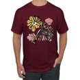 thumbnail image 1 of Wild Bobby Worship While You Wait Sunflower Pink and Yellow Inspirational/Christian Men Tee, Maroon, XX-Large, 1 of 6