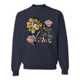 thumbnail image 1 of Wild Bobby Worship While You Wait Sunflower Pink and Yellow Inspirational/Christian Unisex Crewneck Sweatshirt, Navy, 3X-Large, 1 of 6