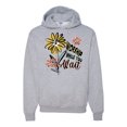 thumbnail image 1 of Wild Bobby Worship While You Wait Sunflower Pink and Yellow Inspirational/Christian Unisex Hoodie Sweatshirt, Heather Grey, Large, 1 of 6