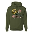 thumbnail image 1 of Wild Bobby Worship While You Wait Sunflower Pink and Yellow Inspirational/Christian Unisex Hoodie Sweatshirt, Military Green, 3X-Large, 1 of 6