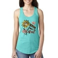 thumbnail image 1 of Wild Bobby Worship While You Wait Sunflower Pink and Yellow Inspirational/Christian Women Racerback Tank Top, Tahiti Blue, Small, 1 of 6