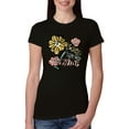thumbnail image 1 of Wild Bobby Worship While You Wait Sunflower Pink and Yellow Inspirational/Christian Women Slim Fit Junior Tee, Black, Small, 1 of 6