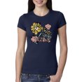thumbnail image 1 of Wild Bobby Worship While You Wait Sunflower Pink and Yellow Inspirational/Christian Women Slim Fit Junior Tee, Navy, X-Large, 1 of 6