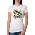 thumbnail image 1 of Wild Bobby Worship While You Wait Sunflower Pink and Yellow Inspirational/Christian Women Slim Fit Junior Tee, White, Large, 1 of 6