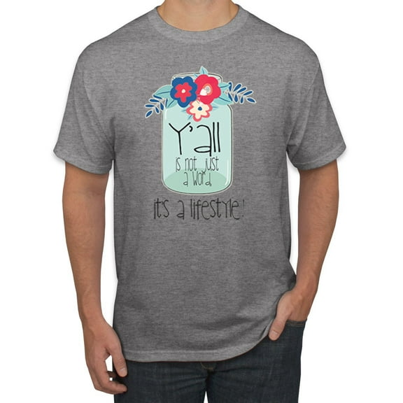 Wild Bobby, Y'all Is Not Word It's A Word Southern Artsy Jar with Flowers Pop Culture Men's Graphic T-Shirt, Heather Grey, Medium