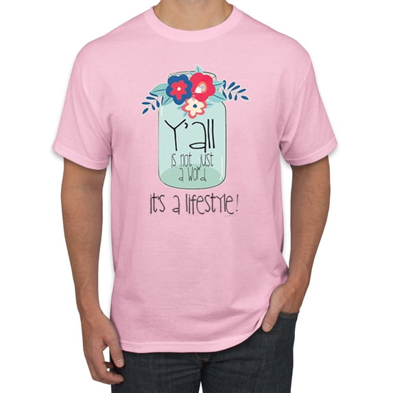 Wild Bobby, Y'all Is Not Word It's A Word Southern Artsy Jar with Flowers Pop Culture Men's Graphic T-Shirt, Light Pink, 5XL