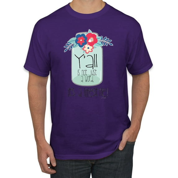 Wild Bobby, Y'all Is Not Word It's A Word Southern Artsy Jar with Flowers Pop Culture Men's Graphic T-Shirt, Purple, 3XL