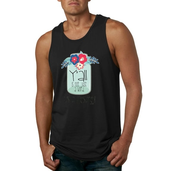 Wild Bobby, Y'all Is Not Word It's A Word Southern Artsy Jar with Flowers Pop Culture Mens Graphic Tank Top, Black, Medium