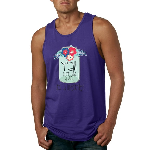 Wild Bobby, Y'all Is Not Word It's A Word Southern Artsy Jar with Flowers Pop Culture Mens Graphic Tank Top, Purple, Medium