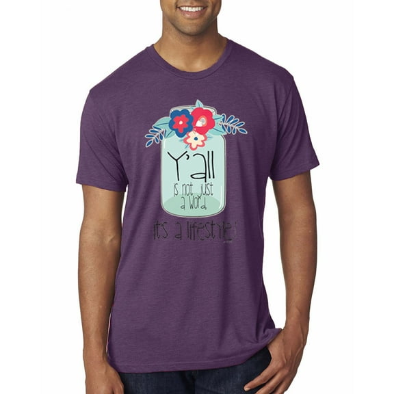 Wild Bobby, Y'all Is Not Word It's A Word Southern Artsy Jar with Flowers Pop Culture Mens Premium Tri Blend T-Shirt, Vintage Purple, Small
