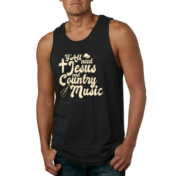 Wild Bobby, Y'all Need Jesus & Country Music, Pop Culture, Men Graphic Tank Top, Black, 3X-Large
