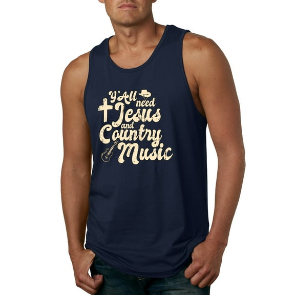 Wild Bobby, Y'all Need Jesus & Country Music, Pop Culture, Men Graphic Tank Top, Navy, Large
