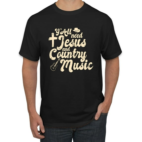Wild Bobby, Y'all Need Jesus & Country Music, Pop Culture, Men Graphic Tee, Black, 5X-Large