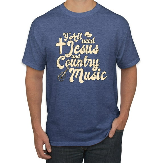 Wild Bobby, Y'all Need Jesus & Country Music, Pop Culture, Men Graphic Tee, Vintage Heather Blue, X-Large