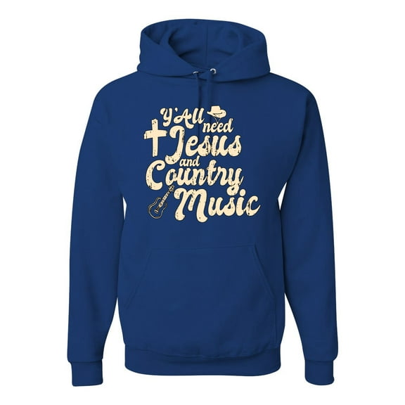 Wild Bobby, Y'all Need Jesus & Country Music, Pop Culture, Unisex Graphic Hoodie Sweatshirt, Royal, 3X-Large