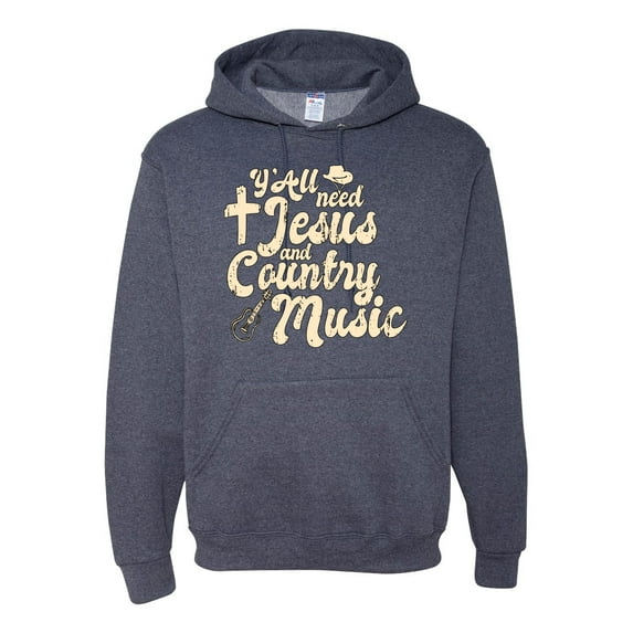Wild Bobby, Y'all Need Jesus & Country Music, Pop Culture, Unisex Graphic Hoodie Sweatshirt, Vintage Heather Navy, Large
