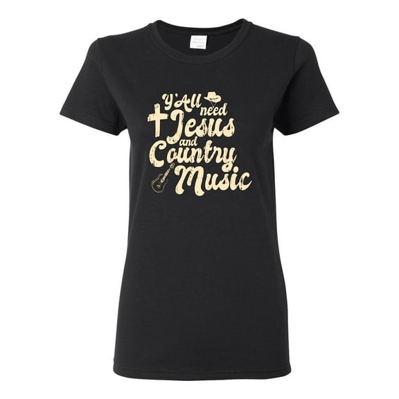 Wild Bobby, Y'all Need Jesus & Country Music, Pop Culture, Women Graphic Tee, Black, Large