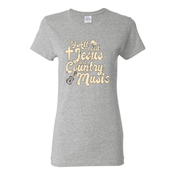 Wild Bobby, Y'all Need Jesus & Country Music, Pop Culture, Women Graphic Tee, Heather Grey, Large