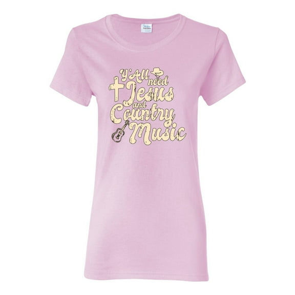 Wild Bobby, Y'all Need Jesus & Country Music, Pop Culture, Women Graphic Tee, Light Pink, 3X-Large