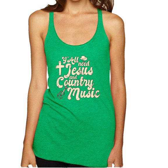 Wild Bobby, Y'all Need Jesus & Country Music, Pop Culture, Women Tri-Blend Racerback Tank Top, Envy, X-Large