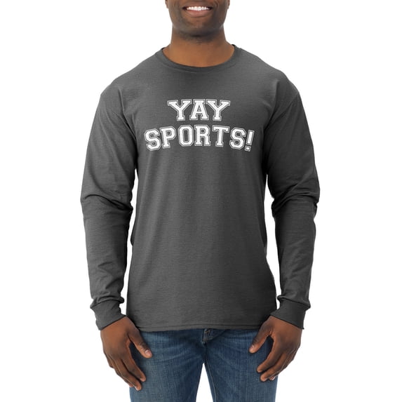 Wild Bobby YAY SPORTS! Sports Men Long Sleeve Shirt, Heather Black, Small