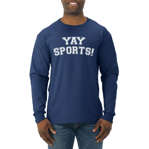 Wild Bobby YAY SPORTS! Sports Men Long Sleeve Shirt, Navy, Medium